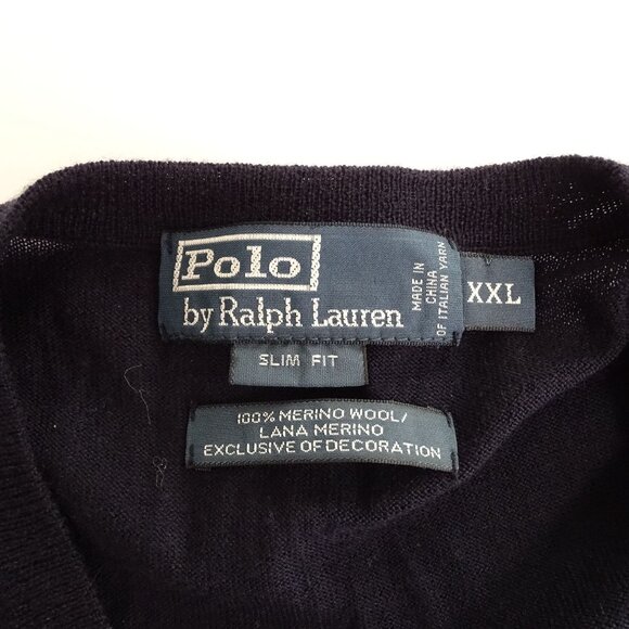 Polo Ralph Lauren Navy Blue Slim Fit Merino Wool V-Neck Sweater Men Size XXL - Picture 4 of 8